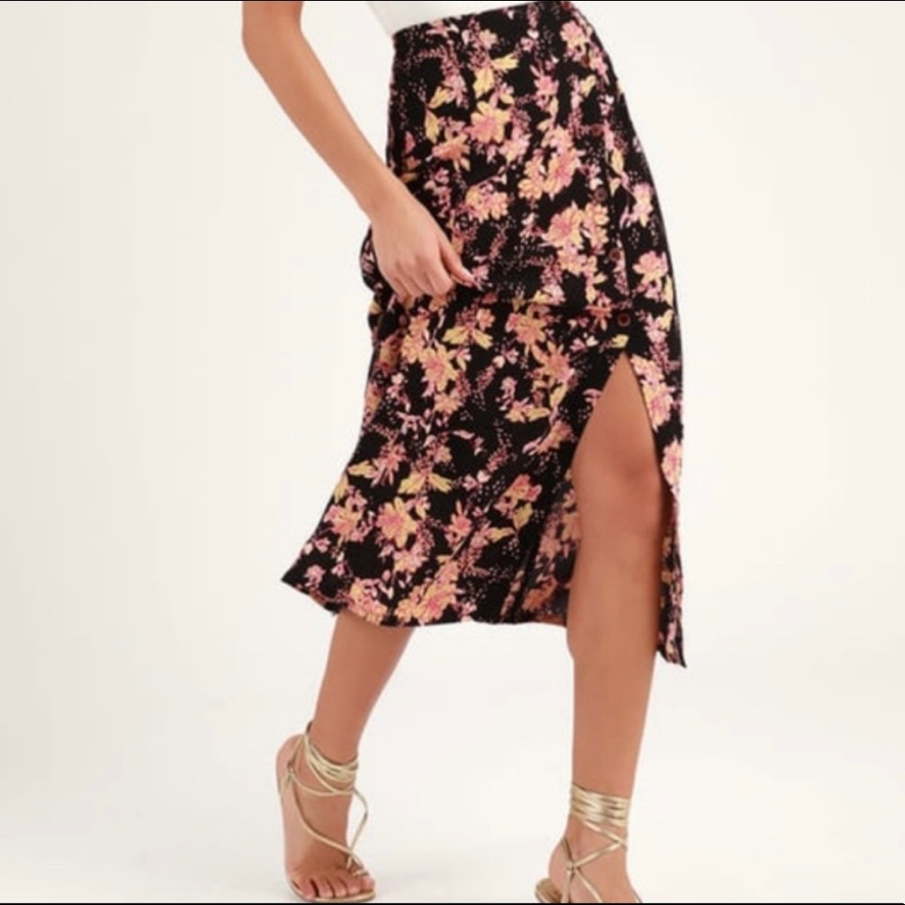 Free People Retro Love Floral Button Front MIDI Skirt